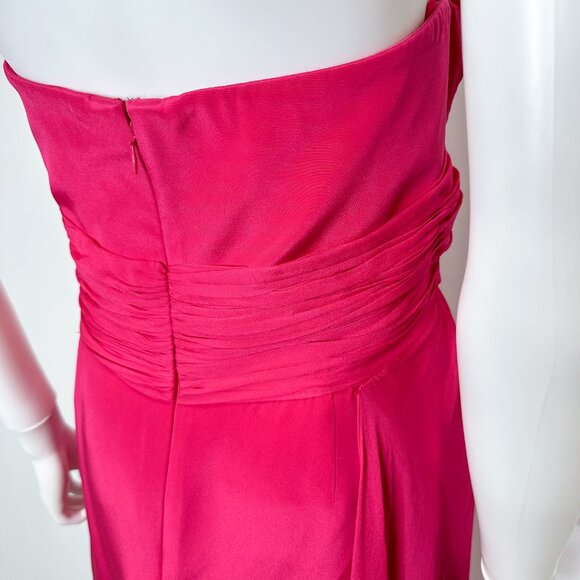 Marchesa Notte Strapless Asymmetrical Silk Chiffon Dress in Fuchsia Pink Size 10 - Picture 14 of 17